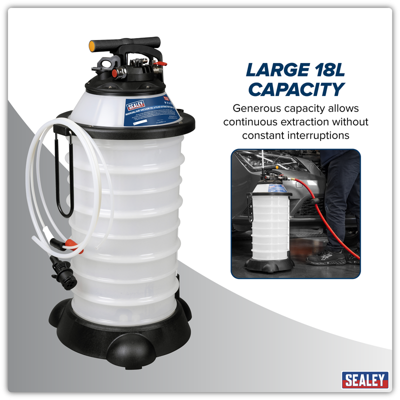 Sealey Manual Air Vacuum Oil & Fluid Extractor Pump 18L