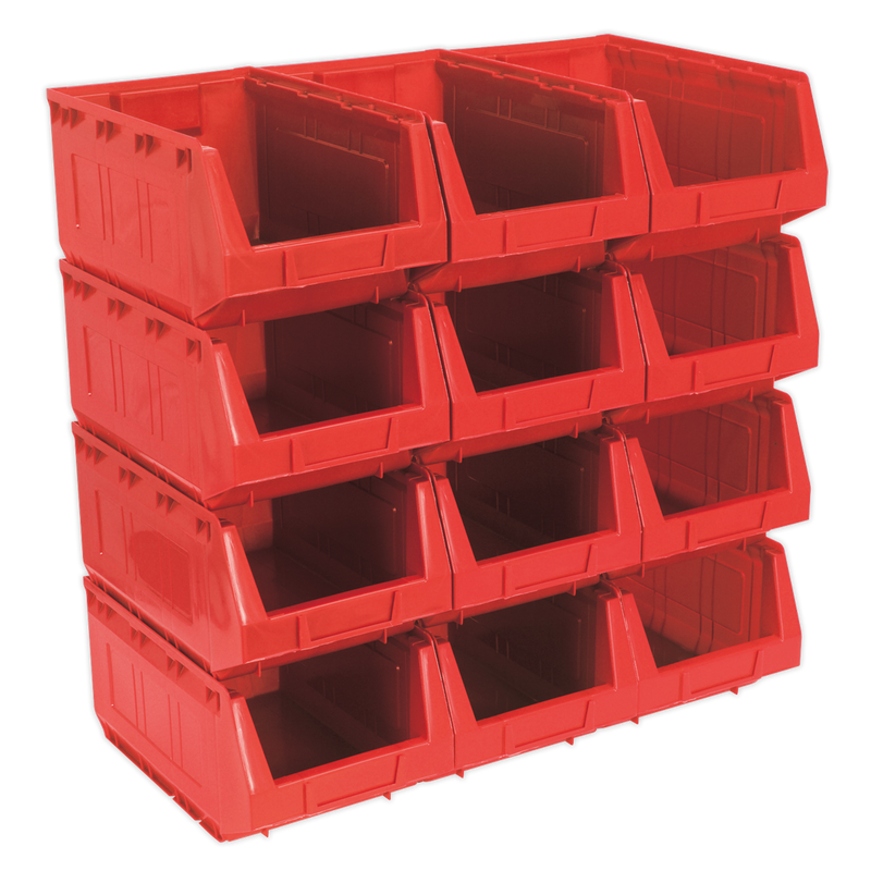 Sealey Plastic Storage Bin 210x355x165mm Red - Pack of 12