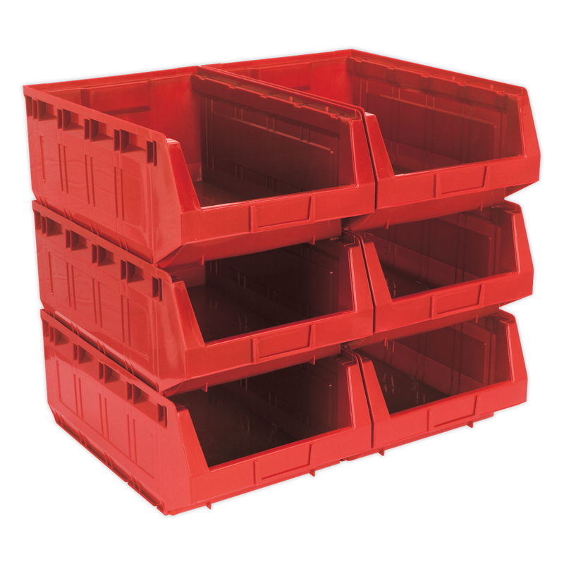 Sealey Plastic Storage Bin 310x500x190mm Red - Pack of 6