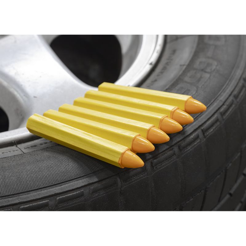 Sealey Tyre Marking Crayon TST14 Yellow - Pack of 6