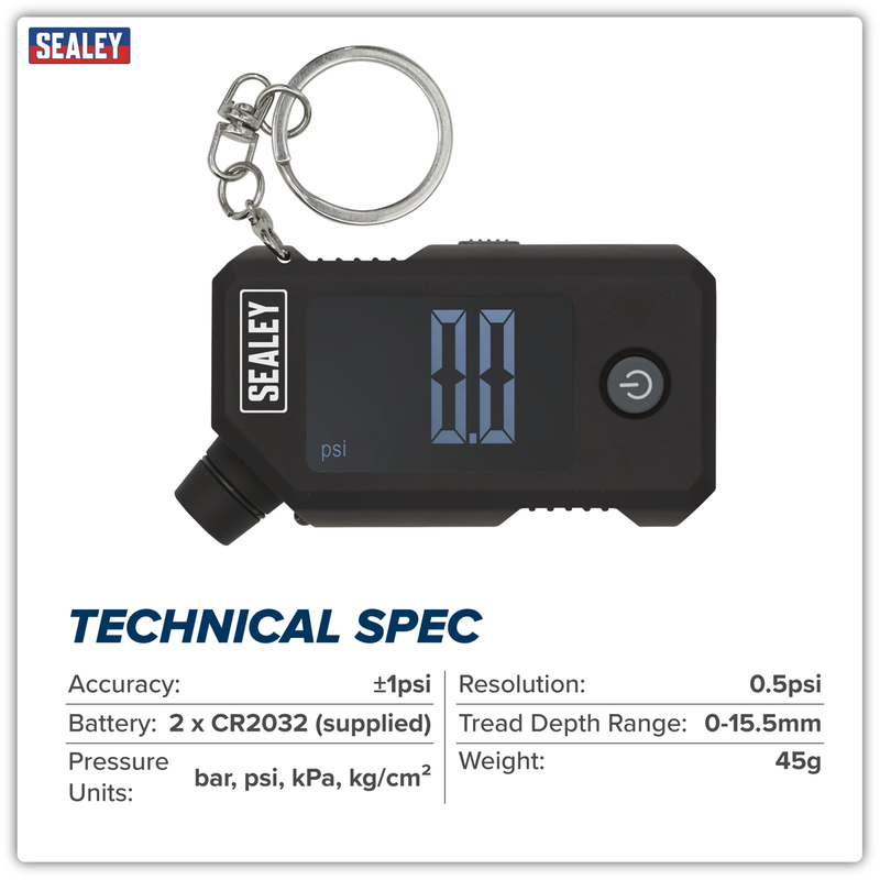 Sealey Digital Tyre Pressure & Tread Depth Gauge TSTPG12