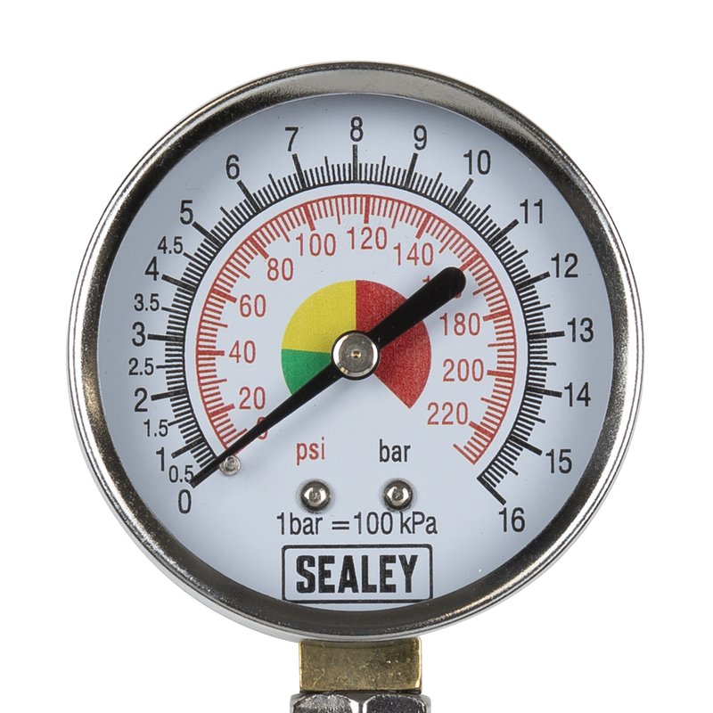 Sealey Twin Connector Tyre Pressure Gauge 15bar (220psi)