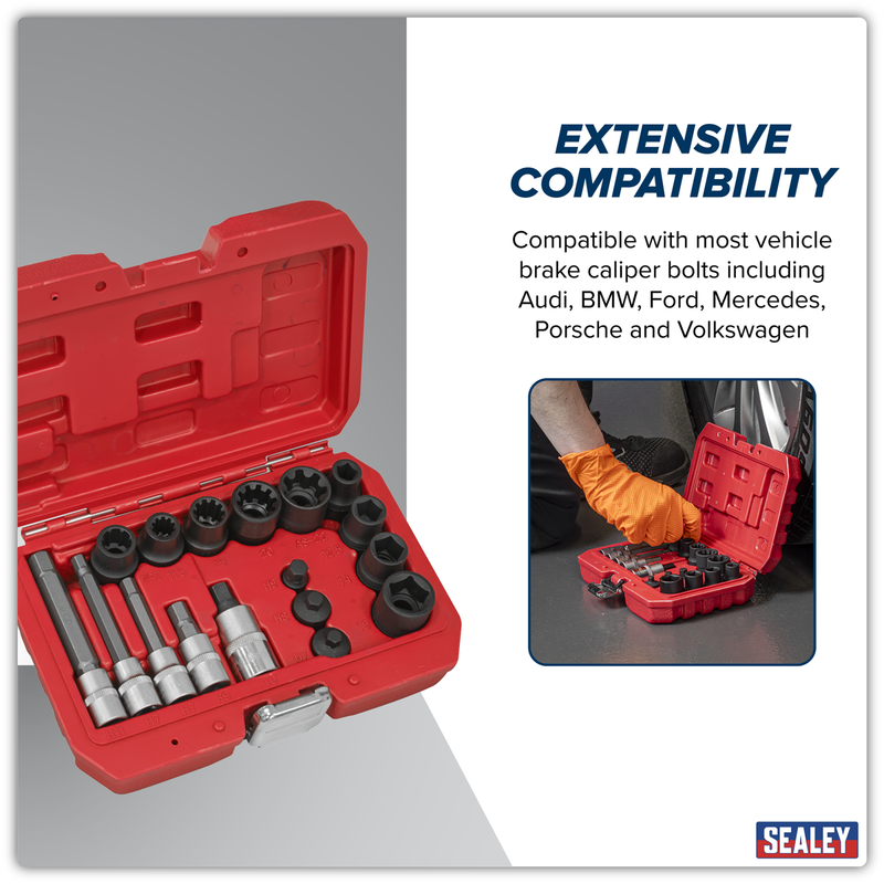 Sealey Brake Caliper Socket Set 17 Piece - Chrome Vanadium Steel