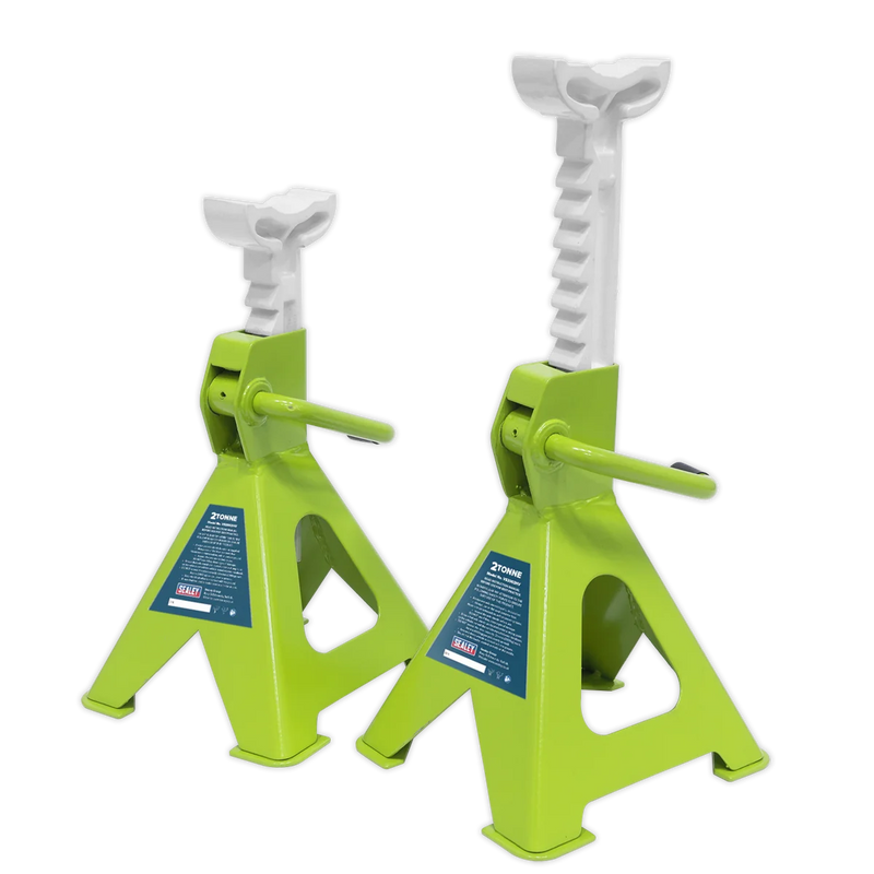 Sealey Ratchet Type Axle Stands 2 Tonne Capacity - Hi-Vis Green