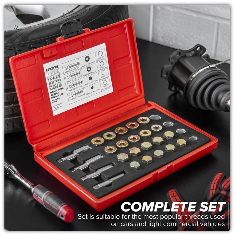 Sealey Drain Plug Thread Repair Set VS660 with 4 Tap Sizes