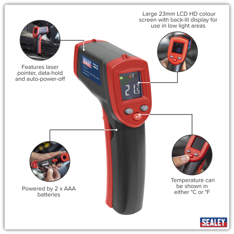 Sealey Infrared Laser Digital Thermometer 12:1 -50°C to +400°C