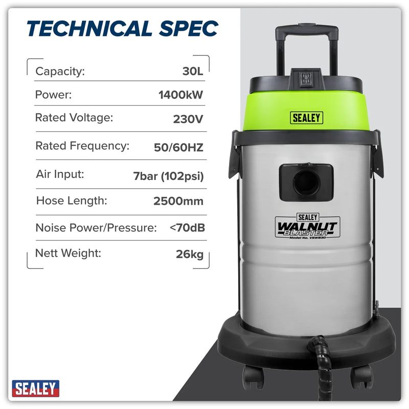 Sealey Walnut Blaster 30L Capacity VSWB30