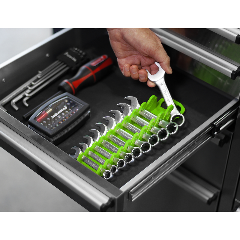 Sealey Premier Spanner Rack 10 Stubby Spanners Hi-Vis Green