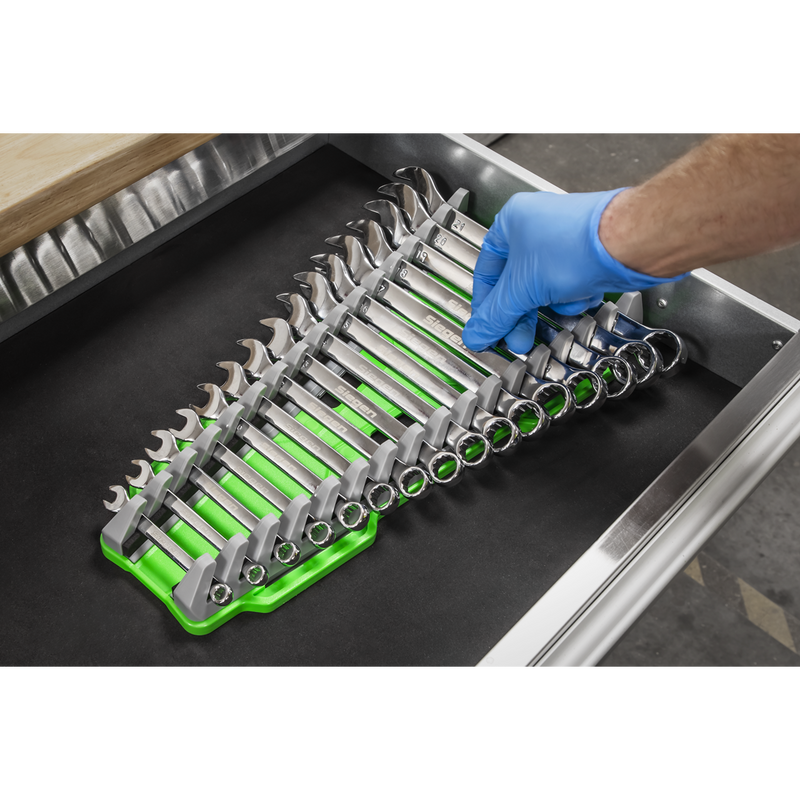 Sealey Premier Reversible Spanner Rack 16 Piece - Hi-Vis Green