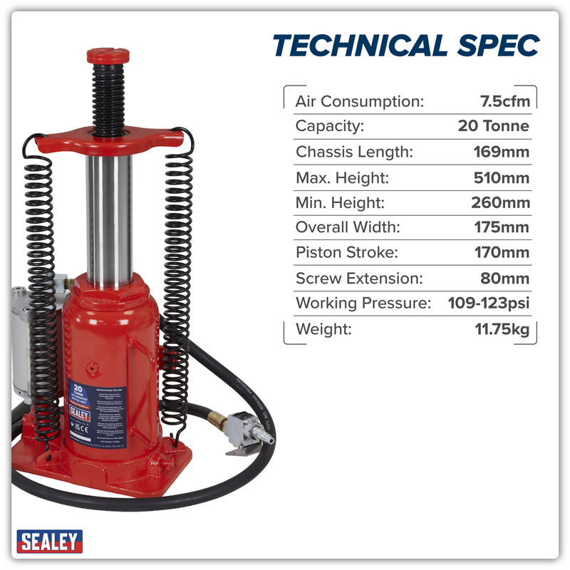 Sealey Air Operated Bottle Jack 20 Tonne Capacity YAJ18S