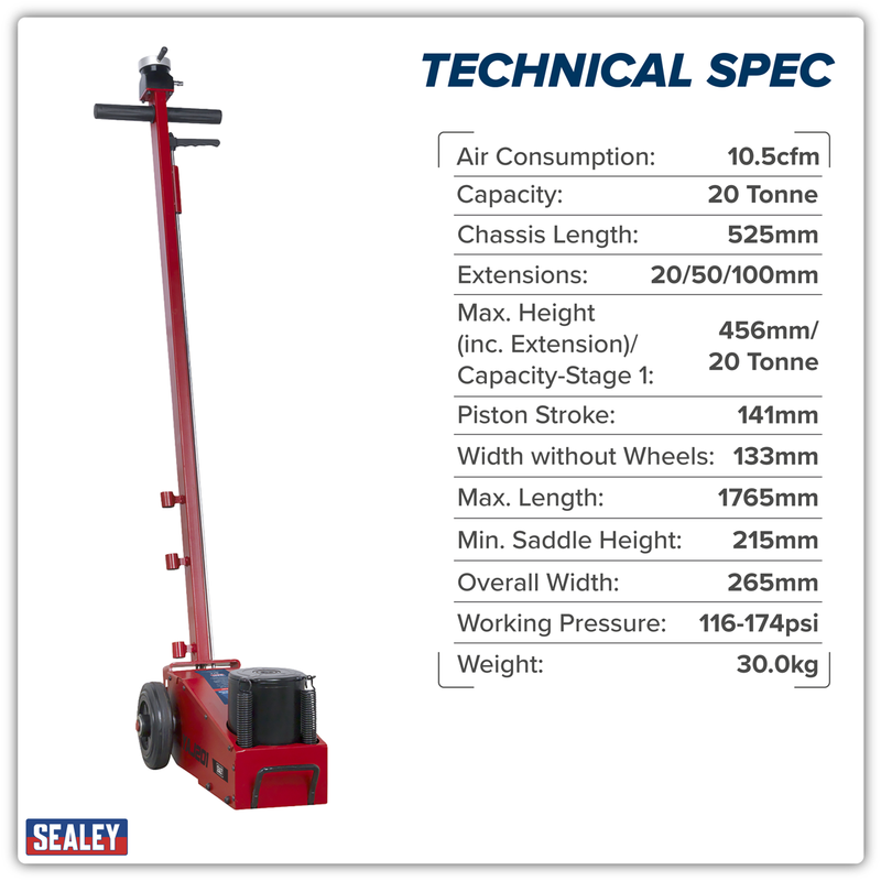 Sealey Air Operated Jack 20 Tonne Capacity Model YAJ201