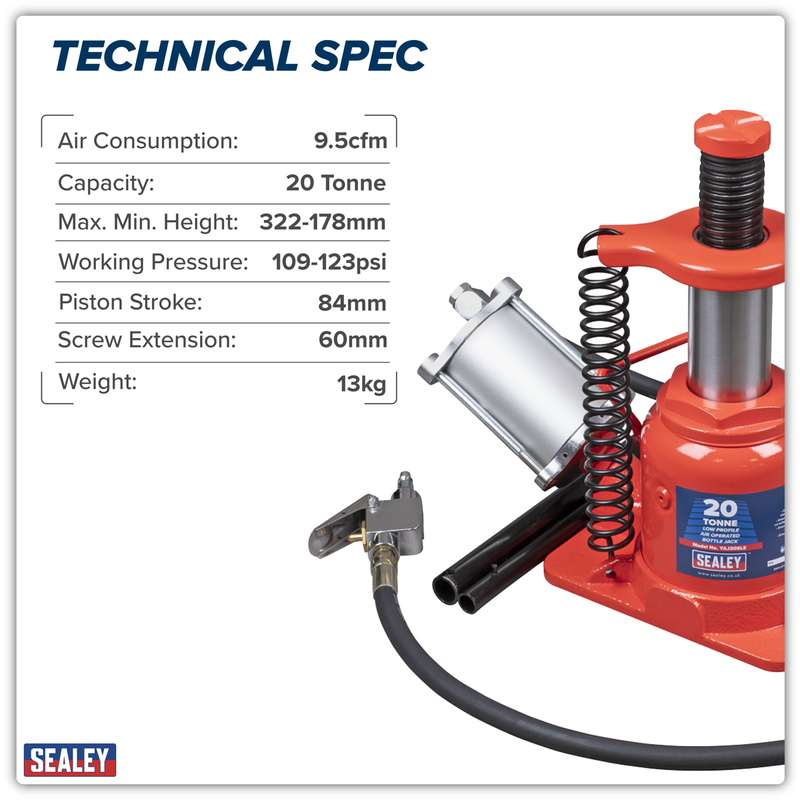 Sealey Low Profile Hydraulic Bottle Jack 20 Tonne Capacity