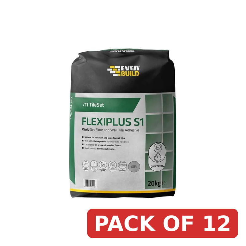 Everbuild Sika 711 TileSet Flexiplus Tile Adhesive Grey 20kg - 486660
