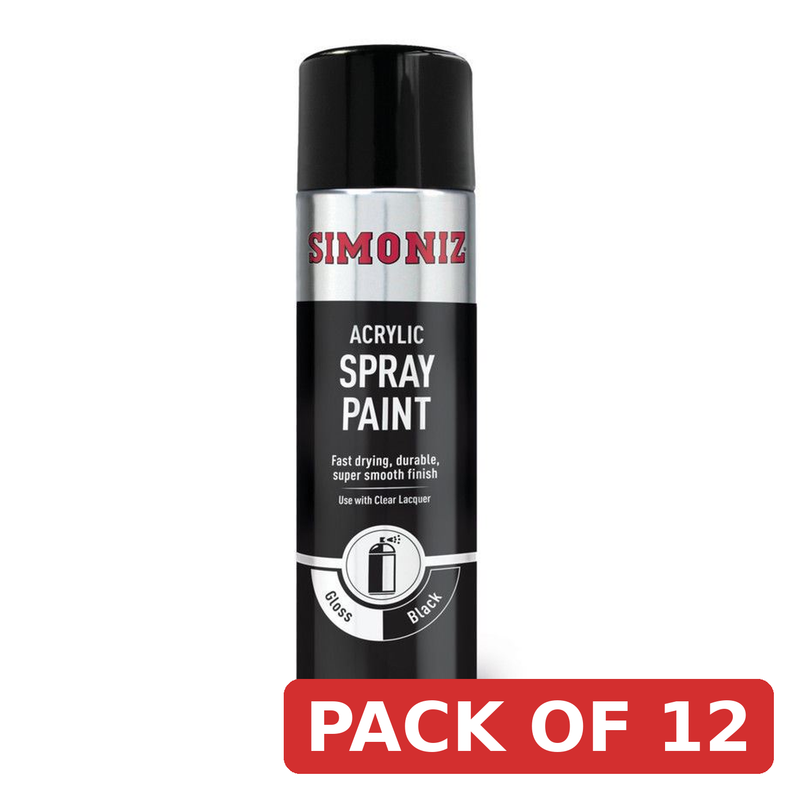 Simoniz Large Gloss Black Acrylic Spray Paint 500ml SIMP15D