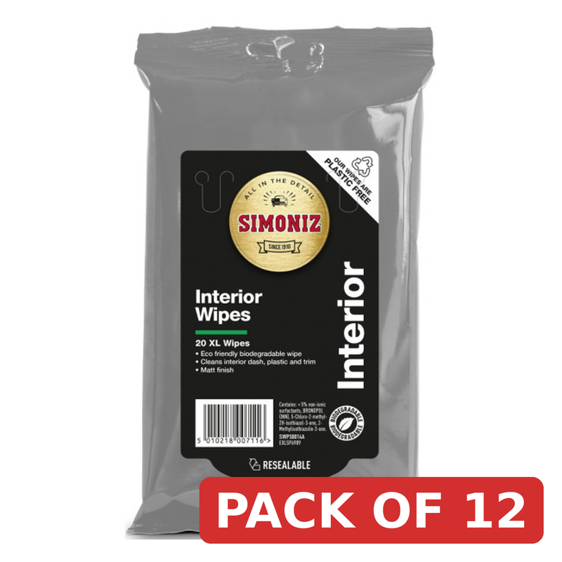 Simoniz Interior Wipes XL - Eco-Friendly Pack of 20