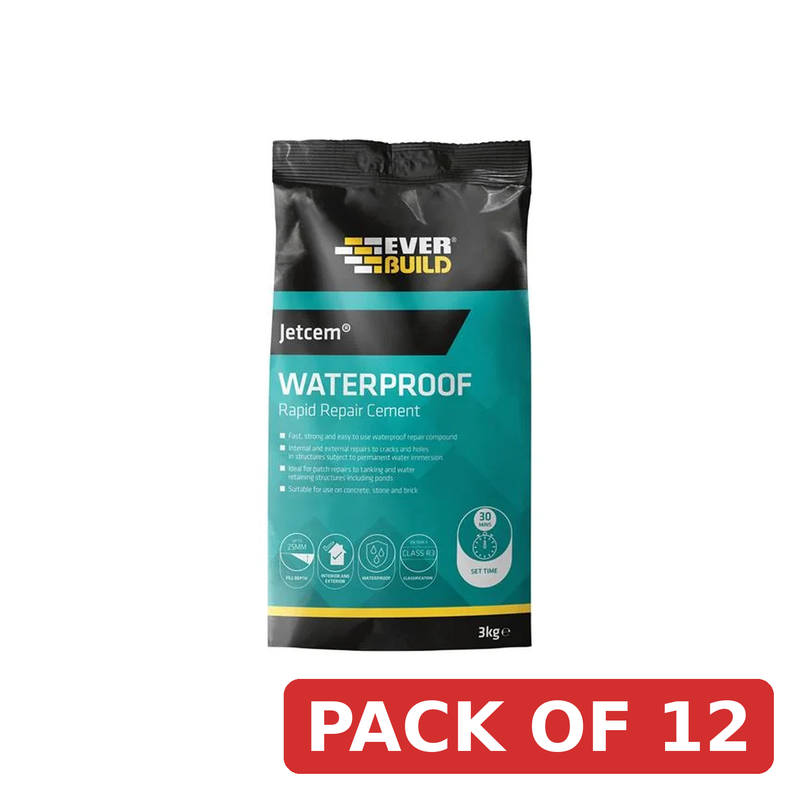 Everbuild Sika 4pc Jetcem Waterproofing Rapid Set Cement (Single 3kg Pack) kit