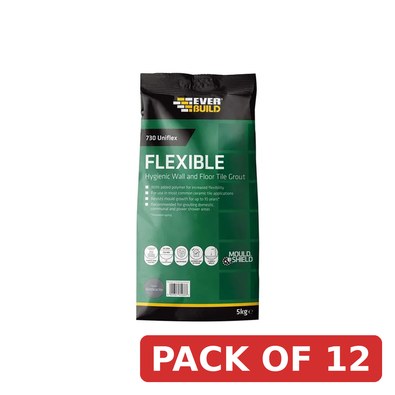 Everbuild Sika 730 Uniflex Hygienic Tile Grout Anthracite 5kg - 486045