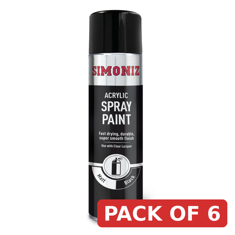 Simoniz Large Matt Black Acrylic Aerosol Spray Paint 500ml