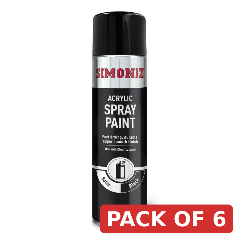 Simoniz Large Satin Black Acrylic Aerosol Spray Paint 500ml