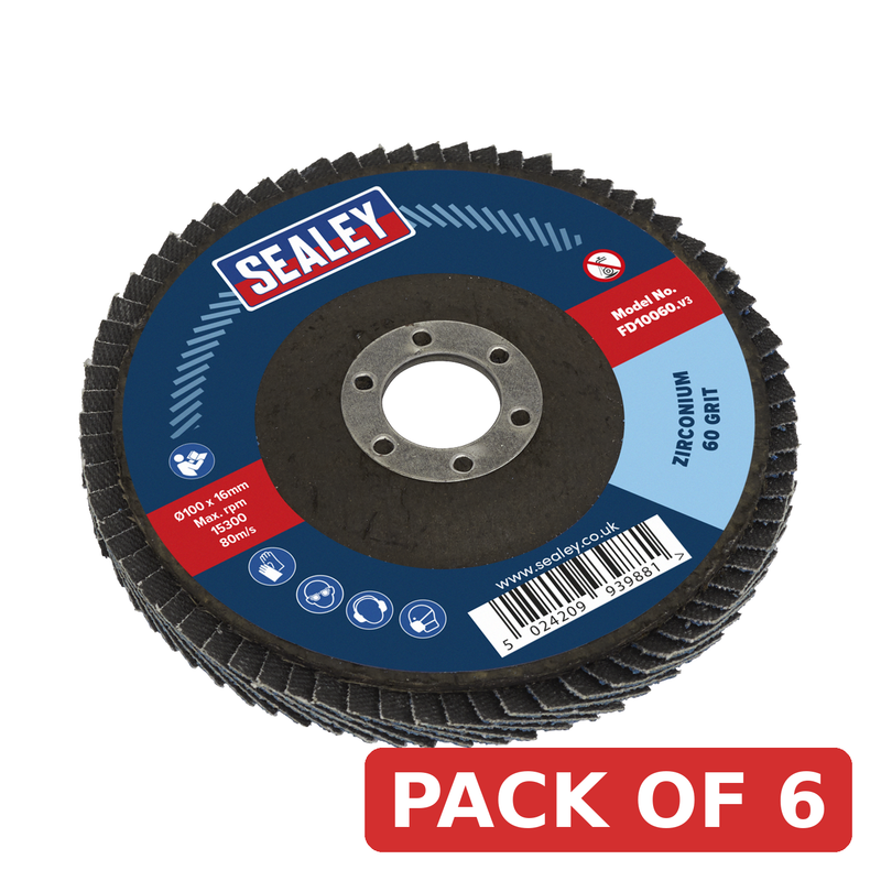 Sealey 100mm Zirconium Flap Disc 60Grit 16mm Bore - FD10060 Trade Quality