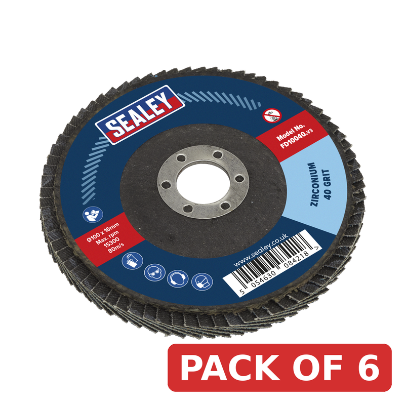 Sealey 100mm Zirconium Flap Disc 40Grit 16mm Bore - FD10040 Trade Quality