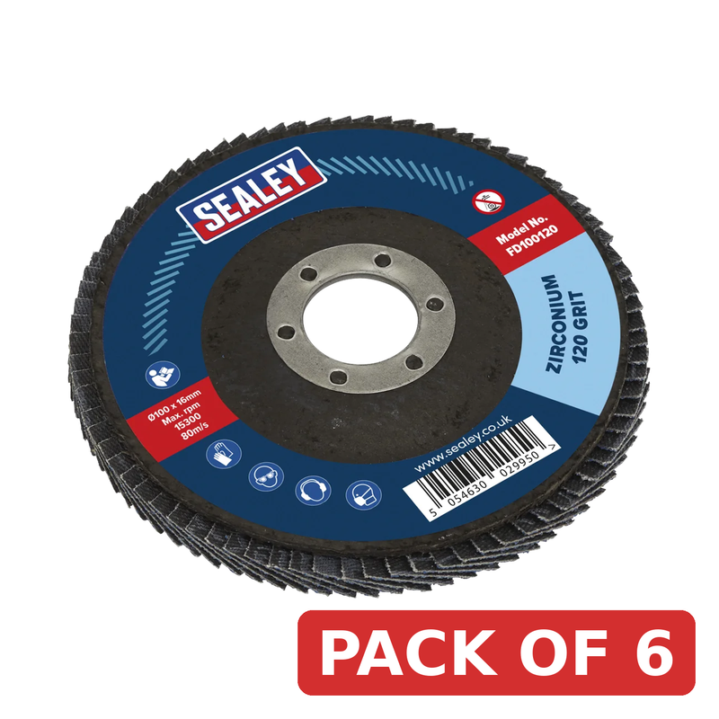 Sealey 100mm Zirconium Flap Disc 120Grit 16mm Bore - FD100120 Trade Quality