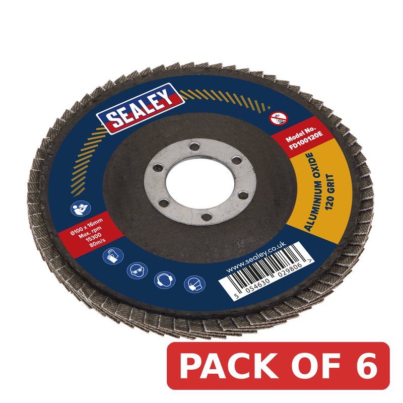Sealey 100mm Aluminium Oxide Flap Disc 120Grit 16mm Bore - FD100120E UK Stock