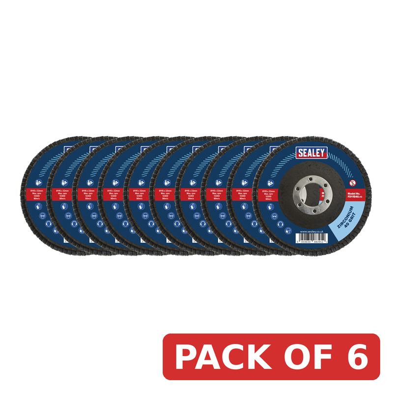 Sealey 115mm Zirconium Flap Discs 40Grit 22mm Bore - Pack of 10 - FD1154010