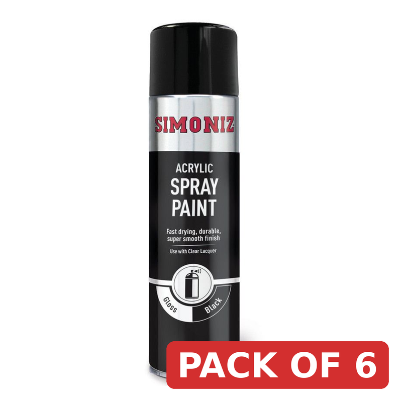 Simoniz Large Gloss Black Acrylic Spray Paint 500ml SIMP15D