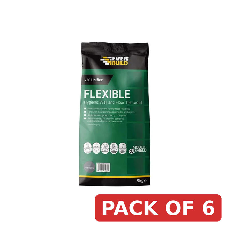 Everbuild Sika 730 Uniflex Hygienic Tile Grout Anthracite 5kg - 486045