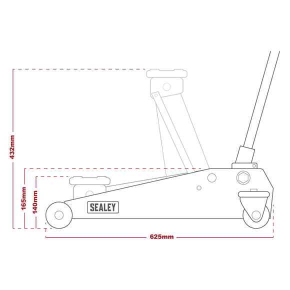 Sealey Trolley Jack 3 Tonne Long Reach Heavy-Duty Hi-Vis 1153CXHV Sealey  - Town Parts