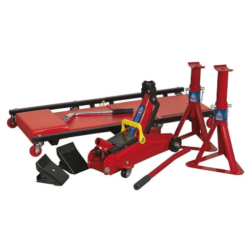 Sealey Lifting Kit 5pc 2 Tonne (Inc Jack AXLe Stands Creeper Chocks & Wrench) Sealey  - Town Parts