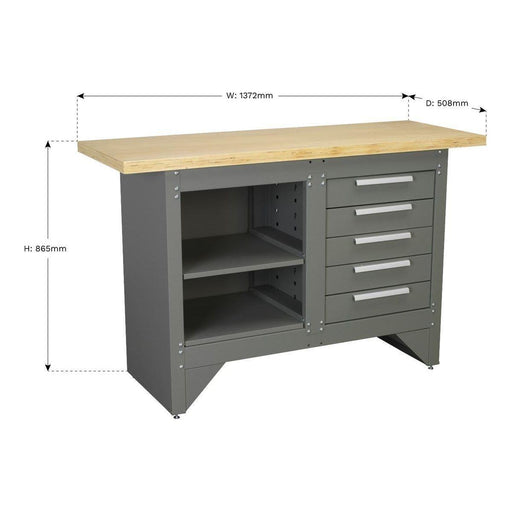 Sealey Workbench with 5 Drawers Ball-Bearing Slides Heavy-Duty AP2030BB Sealey  - Town Parts