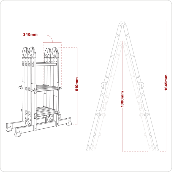 Sealey Aluminium Multipurpose Ladder EN 131 Adjustable Height AFPL2 Sealey  - Town Parts