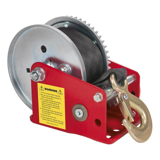 Sealey Geared Hand Winch with Brake & Webbing 540kg Capacity GWW1200B Sealey  - Town Parts