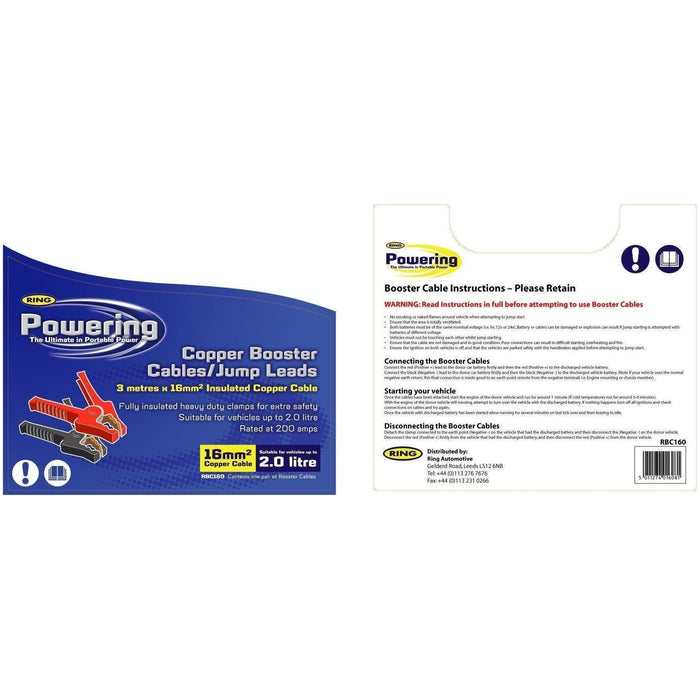 Ring Automotive - RBC160 Insulated Jump Leads, 300A, 3m Ring  - Town Parts