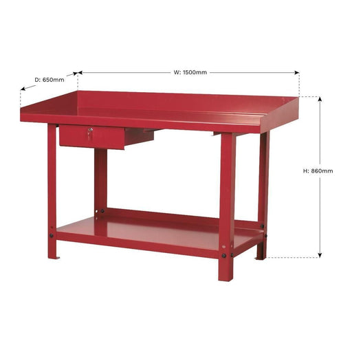 Sealey Workbench Steel 1.5m with 1 Drawer AP1015 Sealey  - Town Parts