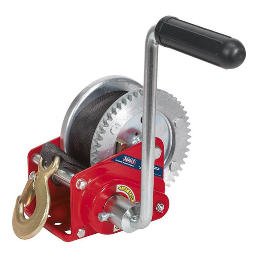 Sealey Geared Hand Winch with Brake & Webbing 540kg Capacity GWW1200B Sealey  - Town Parts