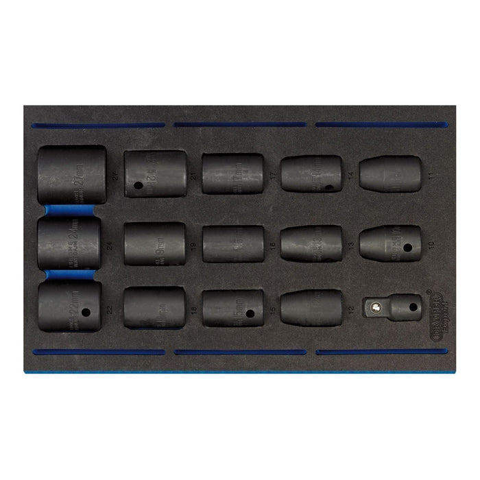 Draper Impact Socket Set in 1/4 Drawer EVA Insert Tray, 1/2" Sq. Dr. (15 Piece) Draper  - Town Parts