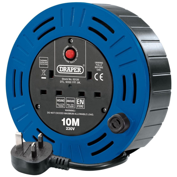 Draper 230V Twin Socket Cable Reel, 10m 02126 Draper  - Town Parts